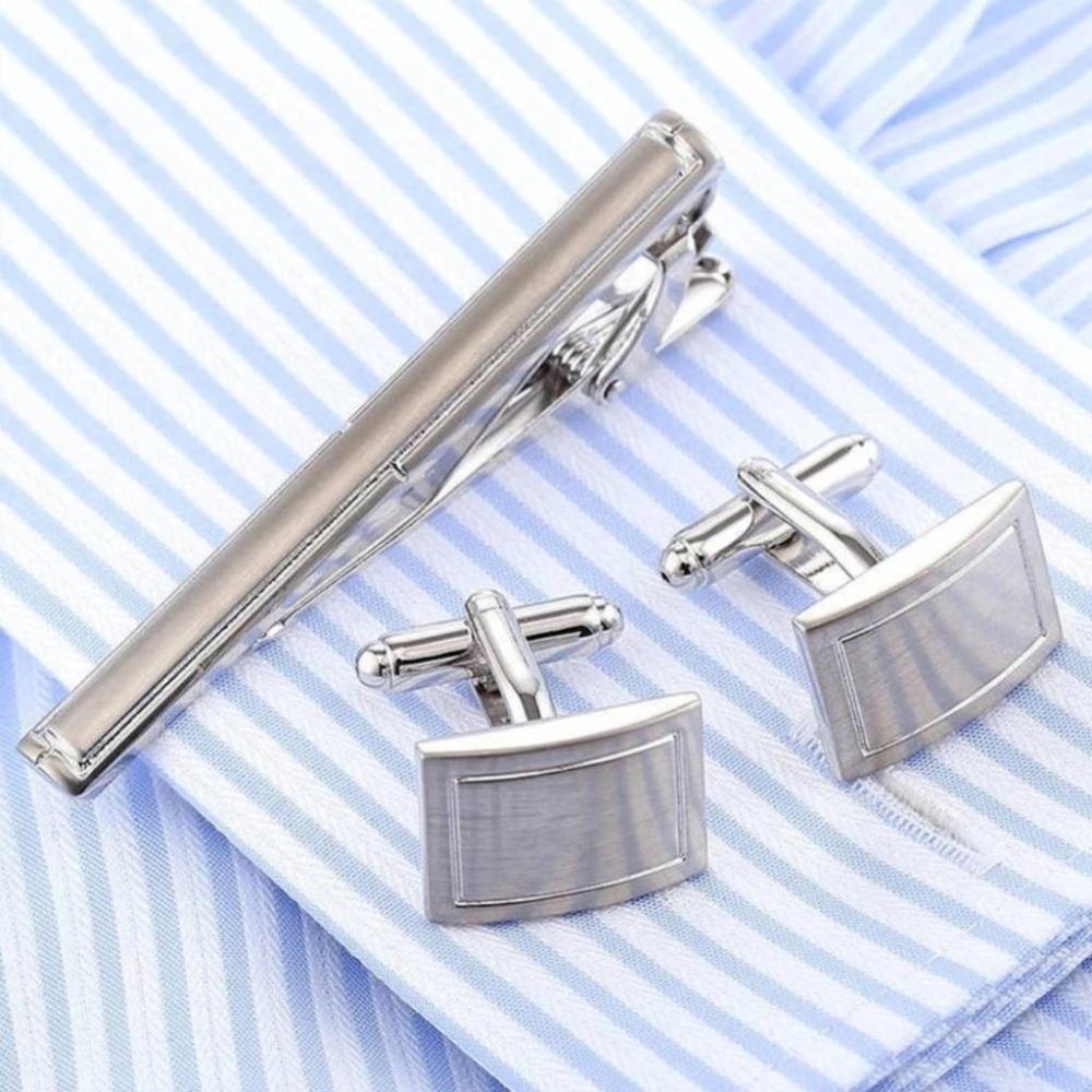 Stainless Steel Cuff Links Tie Clip Set